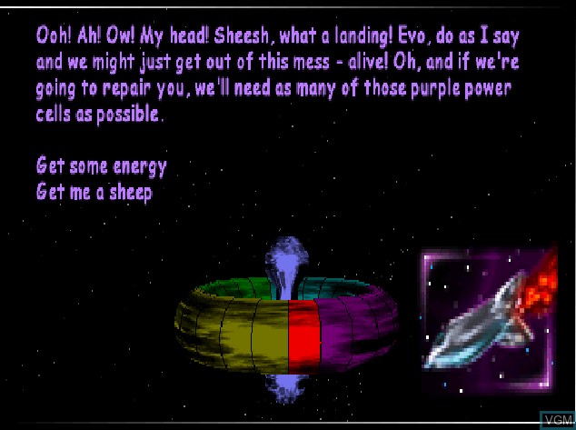 Menu screen of the game Evo's Space Adventures on Sony Playstation