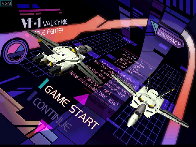 Menu screen of the game Macross Digital Mission VF-X on Sony Playstation