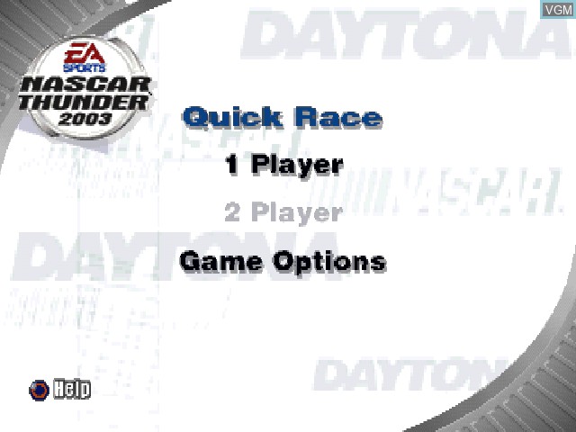 Menu screen of the game NASCAR Thunder 2003 on Sony Playstation