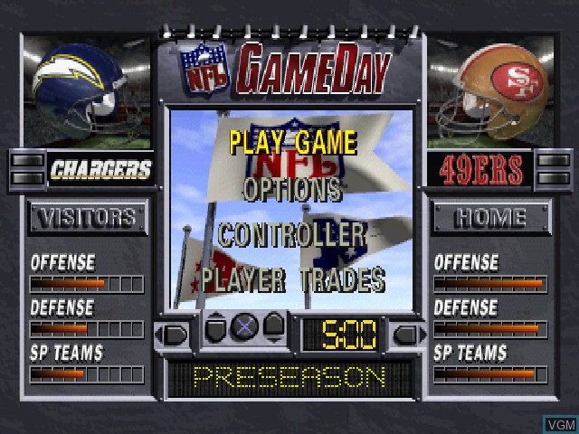 Menu screen of the game NFL Gameday on Sony Playstation