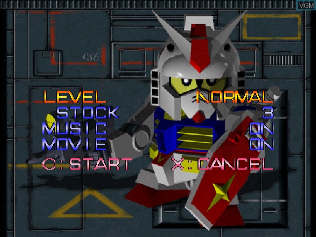 Menu screen of the game SD Gundam - Over Galaxian on Sony Playstation