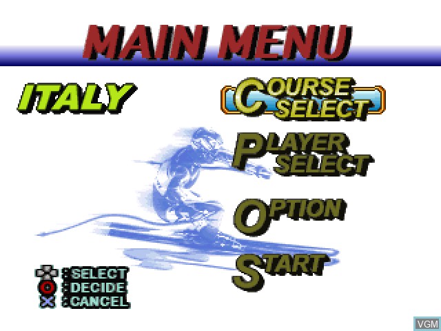 Menu screen of the game Ski Air Mix on Sony Playstation