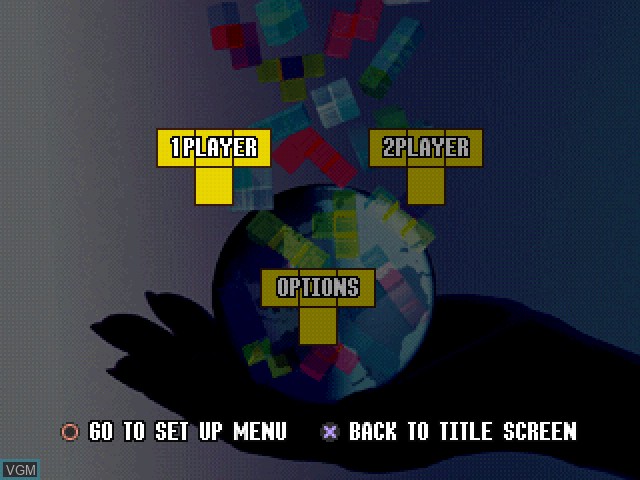 Menu screen of the game SuperLite 1500 Series - The Tetris on Sony Playstation
