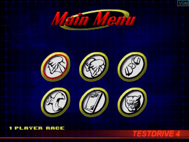 Menu screen of the game Test Drive 4 on Sony Playstation