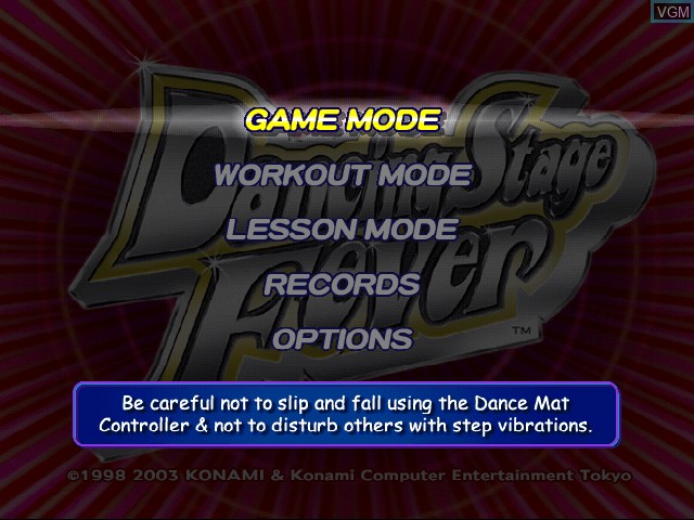 Menu screen of the game Dancing Stage Fever on Sony Playstation