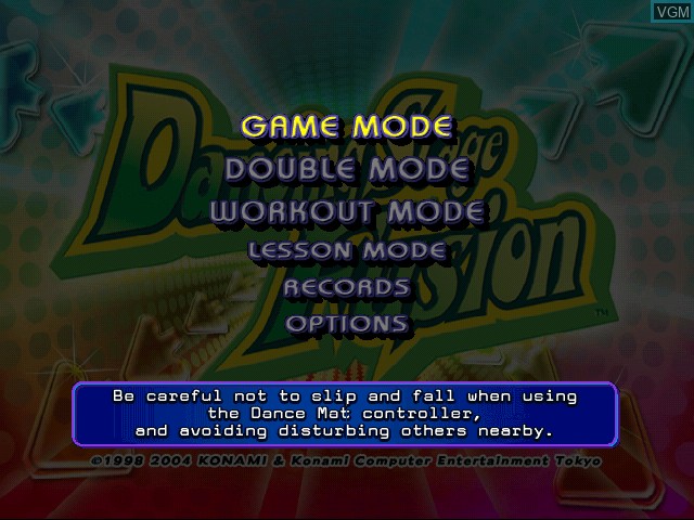 Menu screen of the game Dancing Stage Fusion on Sony Playstation