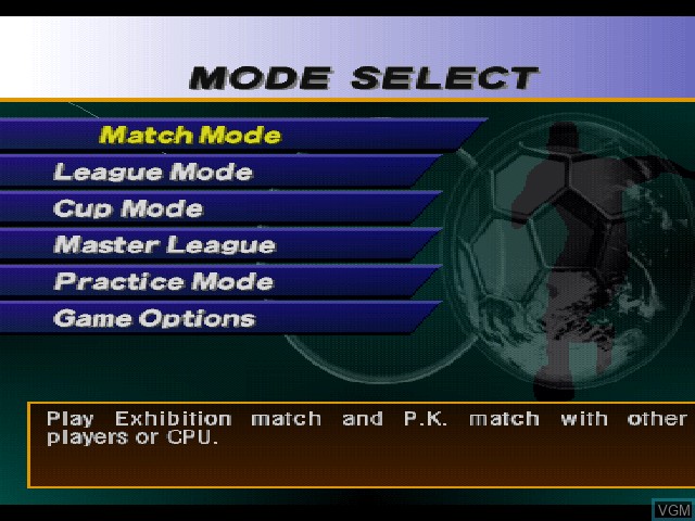 Menu screen of the game Pro Evolution Soccer on Sony Playstation