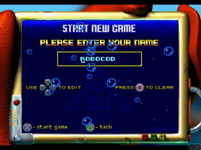 Menu screen of the game Robocod - James Pond II on Sony Playstation