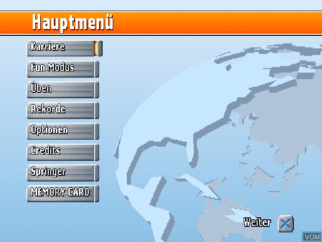 Menu screen of the game RTL Skispringen 2002 on Sony Playstation