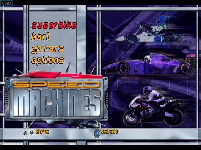 Menu screen of the game Speed Machines on Sony Playstation