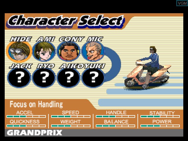 Menu screen of the game Street Scooters on Sony Playstation