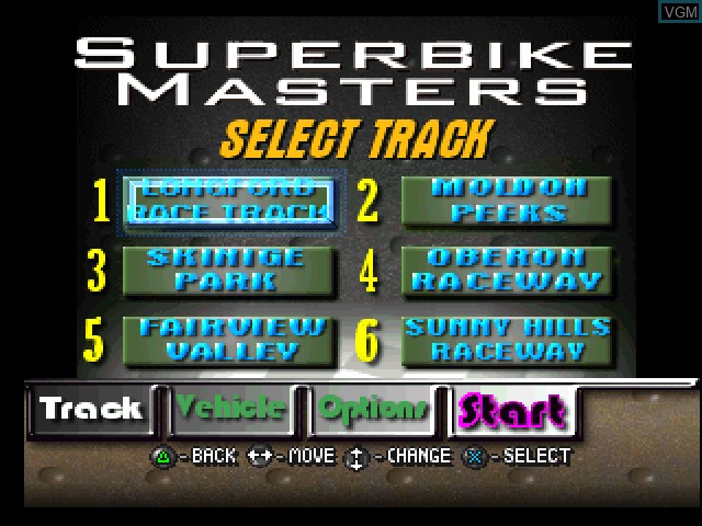 Menu screen of the game Superbike Masters on Sony Playstation