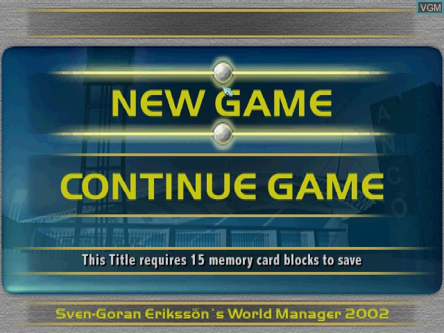 Menu screen of the game Sven-Goran Eriksson's World Cup Manager on Sony Playstation