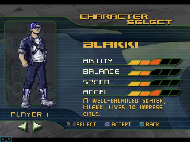 Menu screen of the game X'treme Roller on Sony Playstation