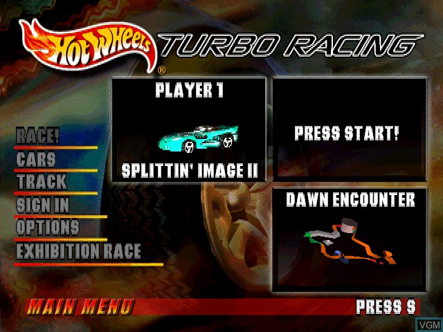 Menu screen of the game Hot Wheels Turbo Racing on Sony Playstation
