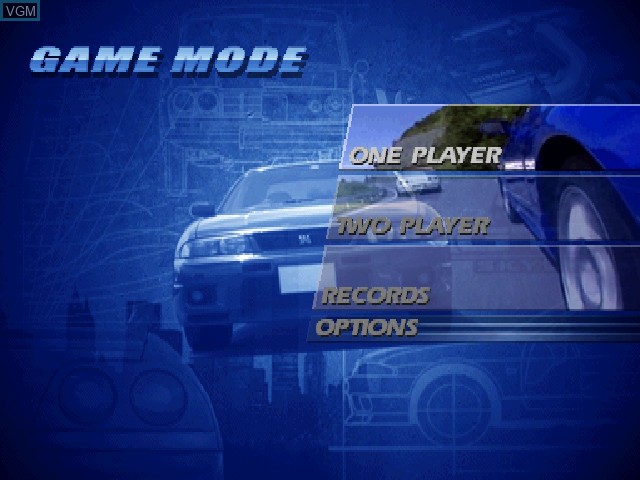 Menu screen of the game Over Drivin' Skyline Memorial on Sony Playstation