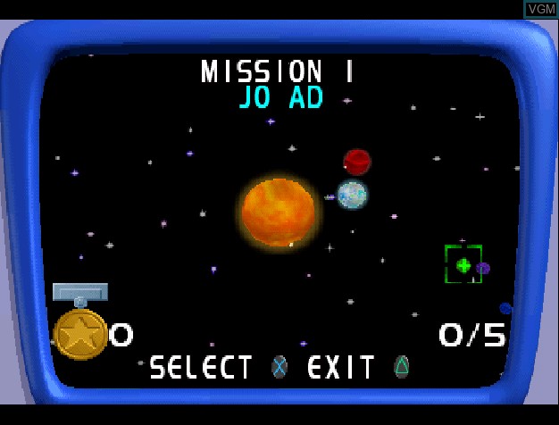 Menu screen of the game Buzz Lightyear of Star Command on Sony Playstation