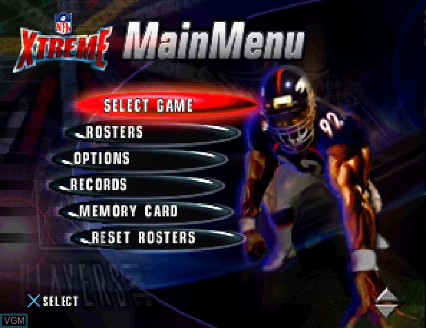 Menu screen of the game NFL Xtreme on Sony Playstation
