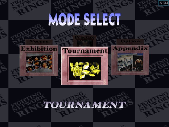 Menu screen of the game Fighting Network Rings on Sony Playstation