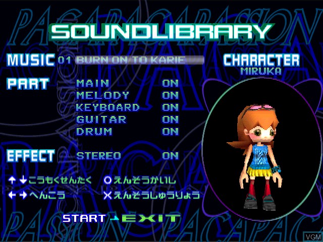 Menu screen of the game Pacapaca Passion Special on Sony Playstation