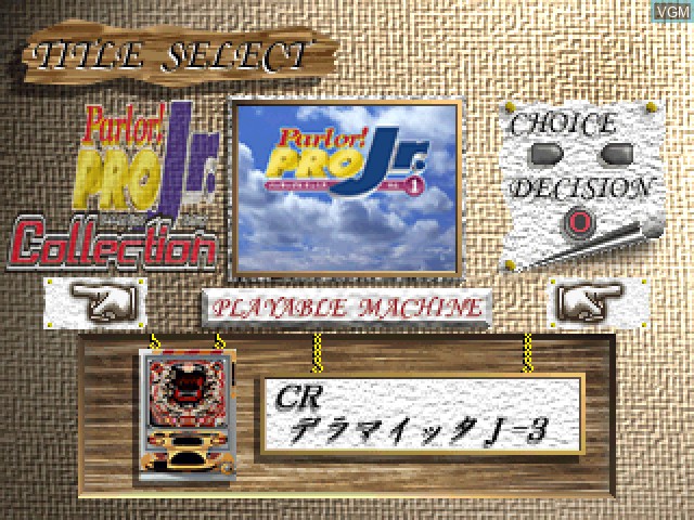 Menu screen of the game Parlor! Pro Jr. Collection on Sony Playstation