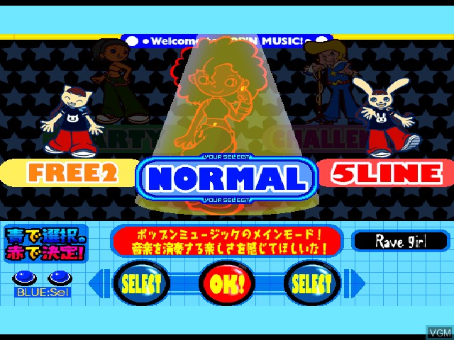 Menu screen of the game Pop'n Music 5 on Sony Playstation