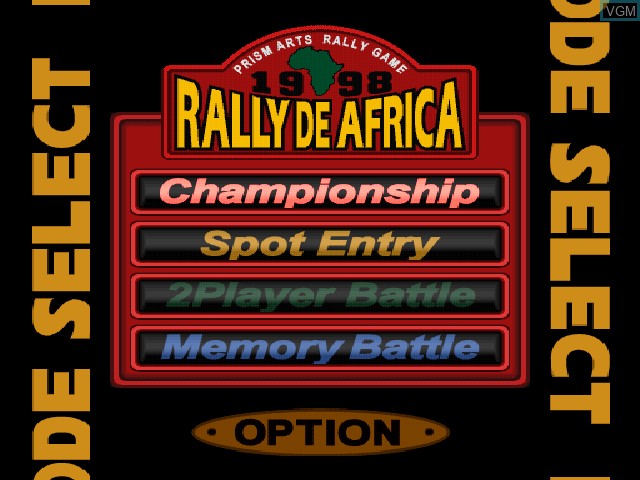 Menu screen of the game Rally de Africa on Sony Playstation