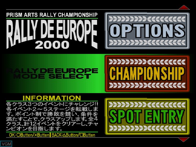 Menu screen of the game Rally de Europe on Sony Playstation