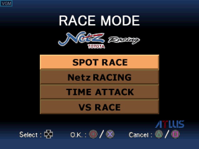Menu screen of the game Toyota Netz Racing on Sony Playstation
