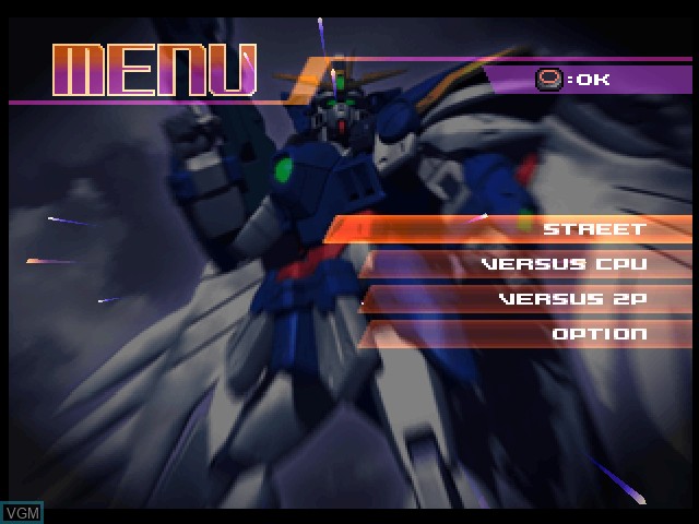 Menu screen of the game Simple Character 2000 Series Vol. 13 - Shin Kidou Senki Gundam W - The Battle on Sony Playstation