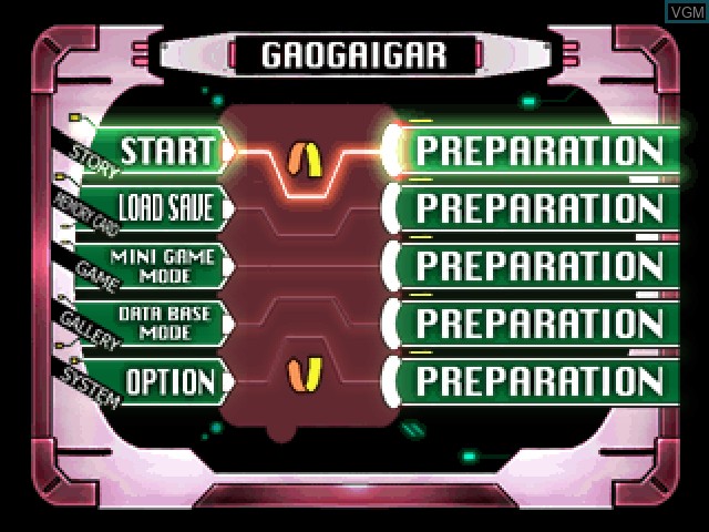 Menu screen of the game Yuusha-Ou GaoGaiGar - Blockaded Numbers on Sony Playstation
