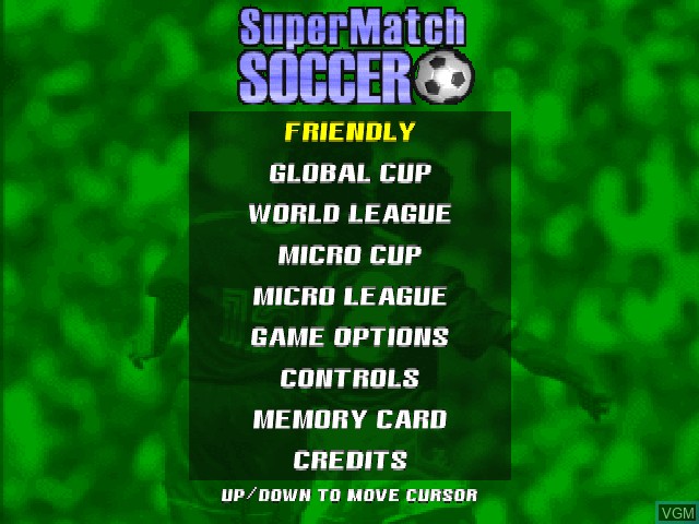 Menu screen of the game Super Match Soccer on Sony Playstation