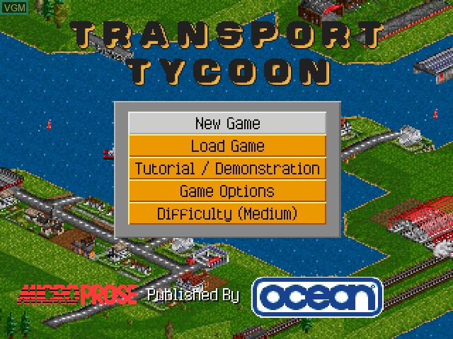 Menu screen of the game Transport Tycoon on Sony Playstation