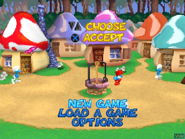 Menu screen of the game Smurfs, The on Sony Playstation