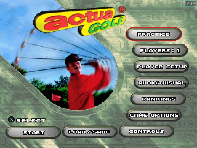 Menu screen of the game Actua Golf on Sony Playstation