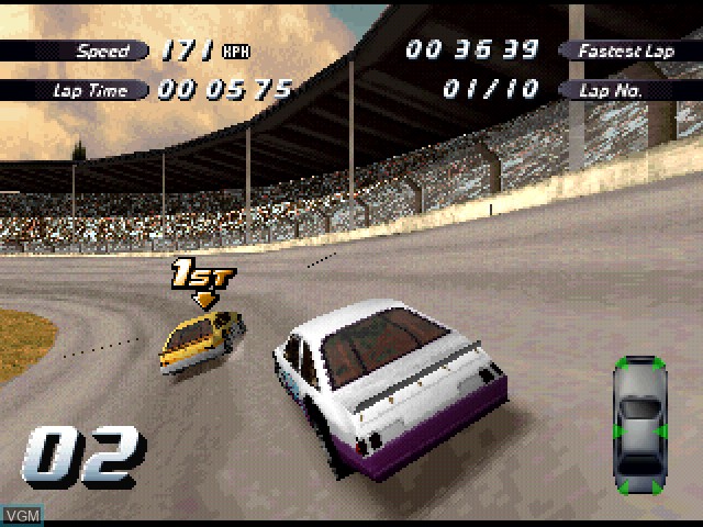 In-game screen of the game Destruction Derby 2 on Sony Playstation