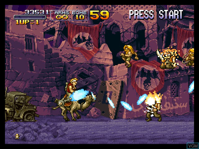 In-game screen of the game Metal Slug X on Sony Playstation