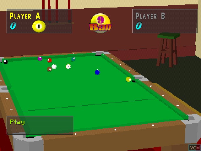 In-game screen of the game Virtual Pool on Sony Playstation