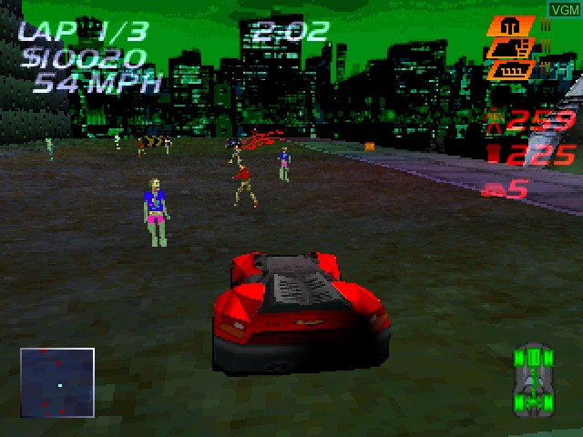 In-game screen of the game Carmageddon on Sony Playstation