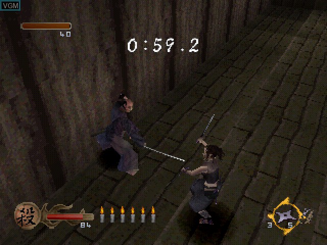 In-game screen of the game Rittai Ninja Katsugeki Tenchu - Shinobi-Hyakusen on Sony Playstation