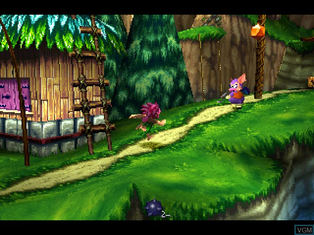 In-game screen of the game Tombi! 2 - Contra los Cerdiablos on Sony Playstation