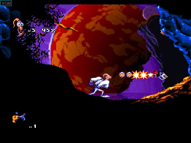In-game screen of the game Earthworm Jim 2 on Sony Playstation