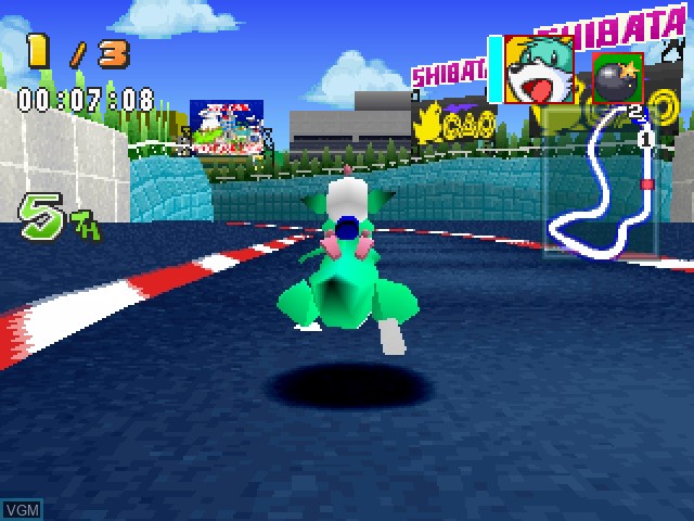 In-game screen of the game Bomberman Fantasy Race on Sony Playstation