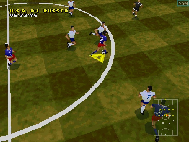 In-game screen of the game Actua Soccer on Sony Playstation