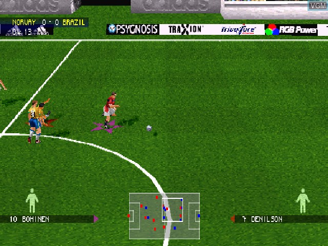 In-game screen of the game Adidas Power Soccer 98 on Sony Playstation