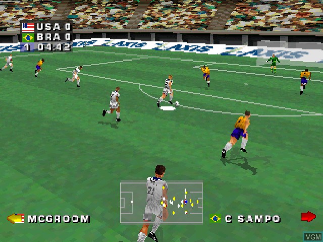 In-game screen of the game Alexi Lalas International Soccer on Sony Playstation