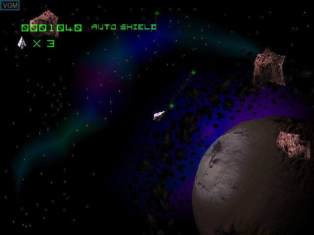 In-game screen of the game Asteroids on Sony Playstation