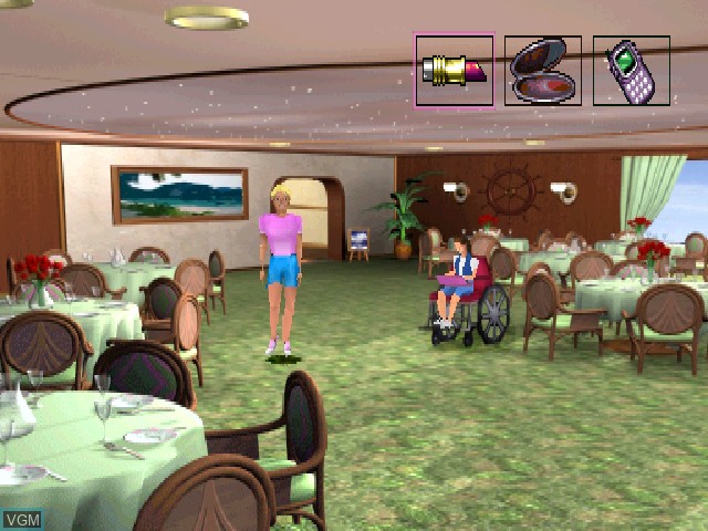 In-game screen of the game Detective Barbie - The Mystery Cruise on Sony Playstation