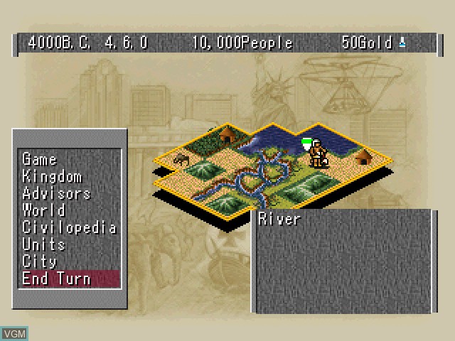 In-game screen of the game Civilization II on Sony Playstation