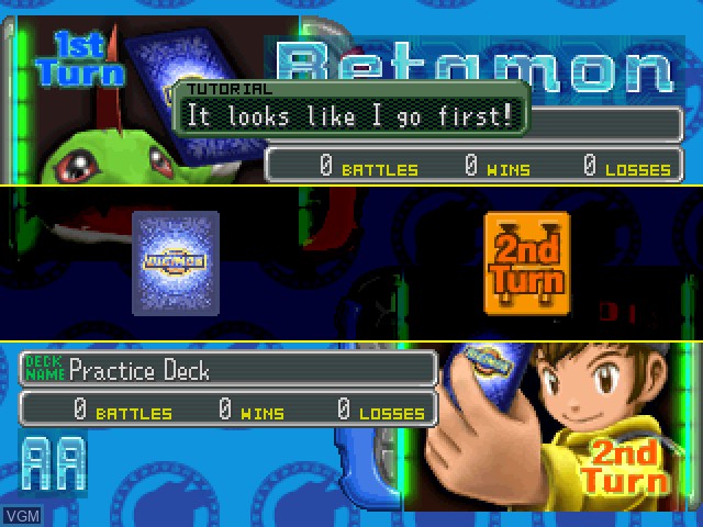 In-game screen of the game Digimon World - Digital Card Arena on Sony Playstation